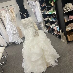 David's Bridal Ivory Wedding Gown with Silver Accents